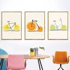 Абстрактная велосипедная Картина на холсте с изображением колеса апельсина лимона, настенные художественные плакаты и принты в скандинавском стиле, настенные картины для украшения гостиной