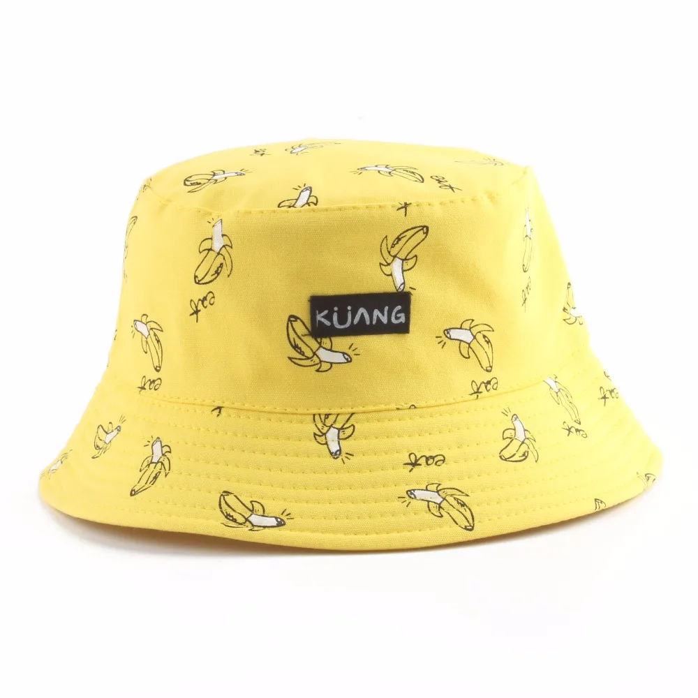 

Panama Bucket Hat Men Women Summer Bucket Cap Banana Print Yellow Hat Bob Hat Hip Hop Gorros Fishing Fisherman Hat