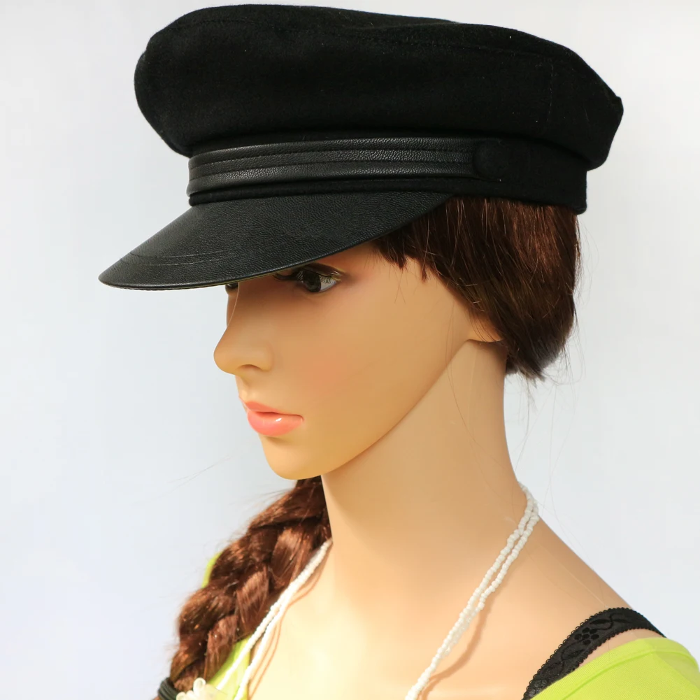 Модная черная темно синяя шляпа в стиле милитари шерстяная шапка матроска