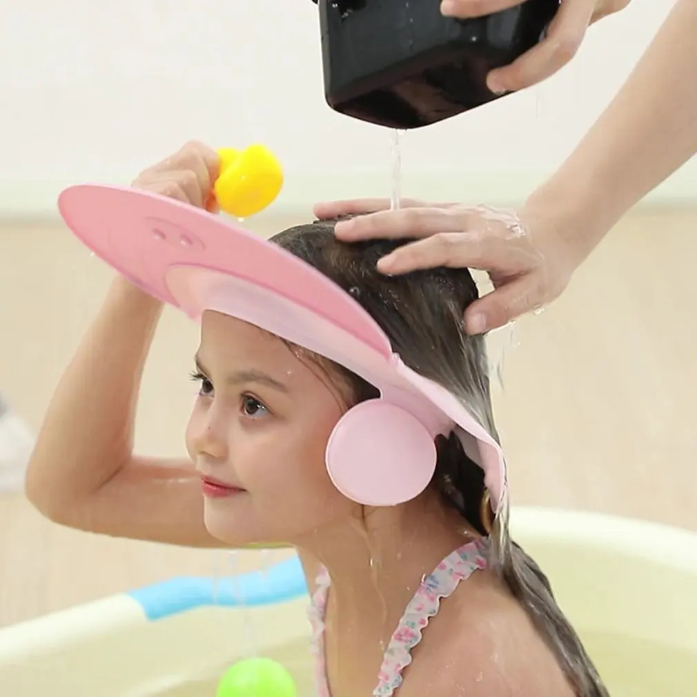

Upgraded widen baby infant waterproof TPE shower shampoo cap wash hair kids bath visor hats adjustable shield ear eye protection