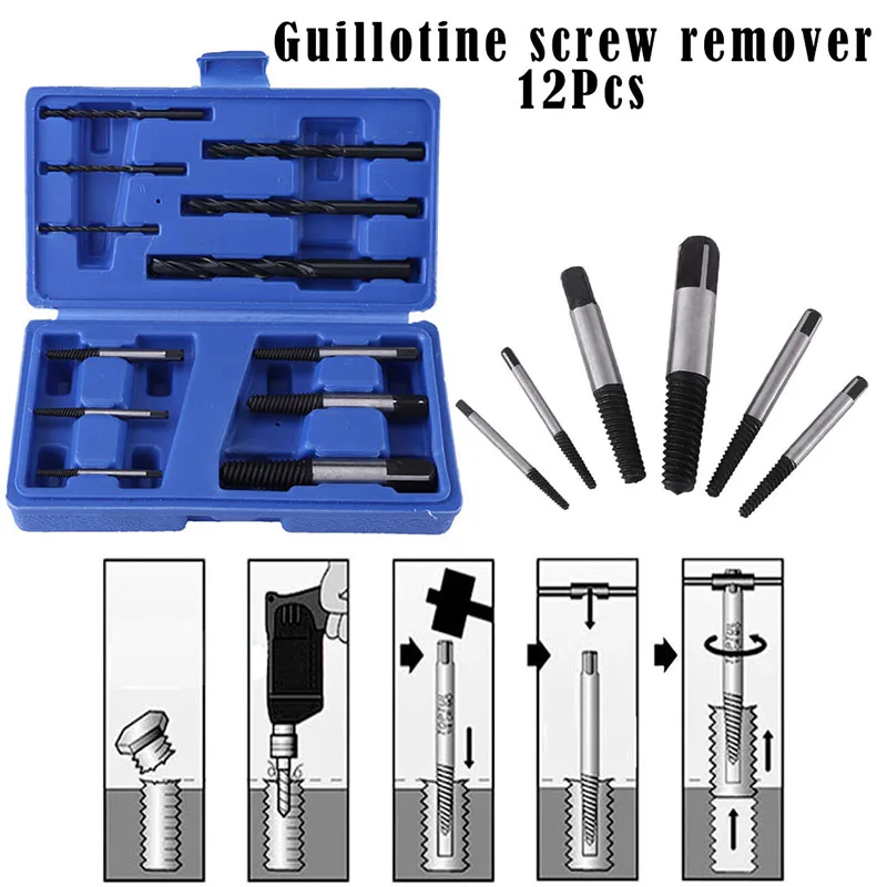 

12Pcs Screw Extractor Damaged Nut Screw Bolt Stud Remover Drill Bit Set Broken Speed Out Bolt Extractor Bolt Stud Remover Tool