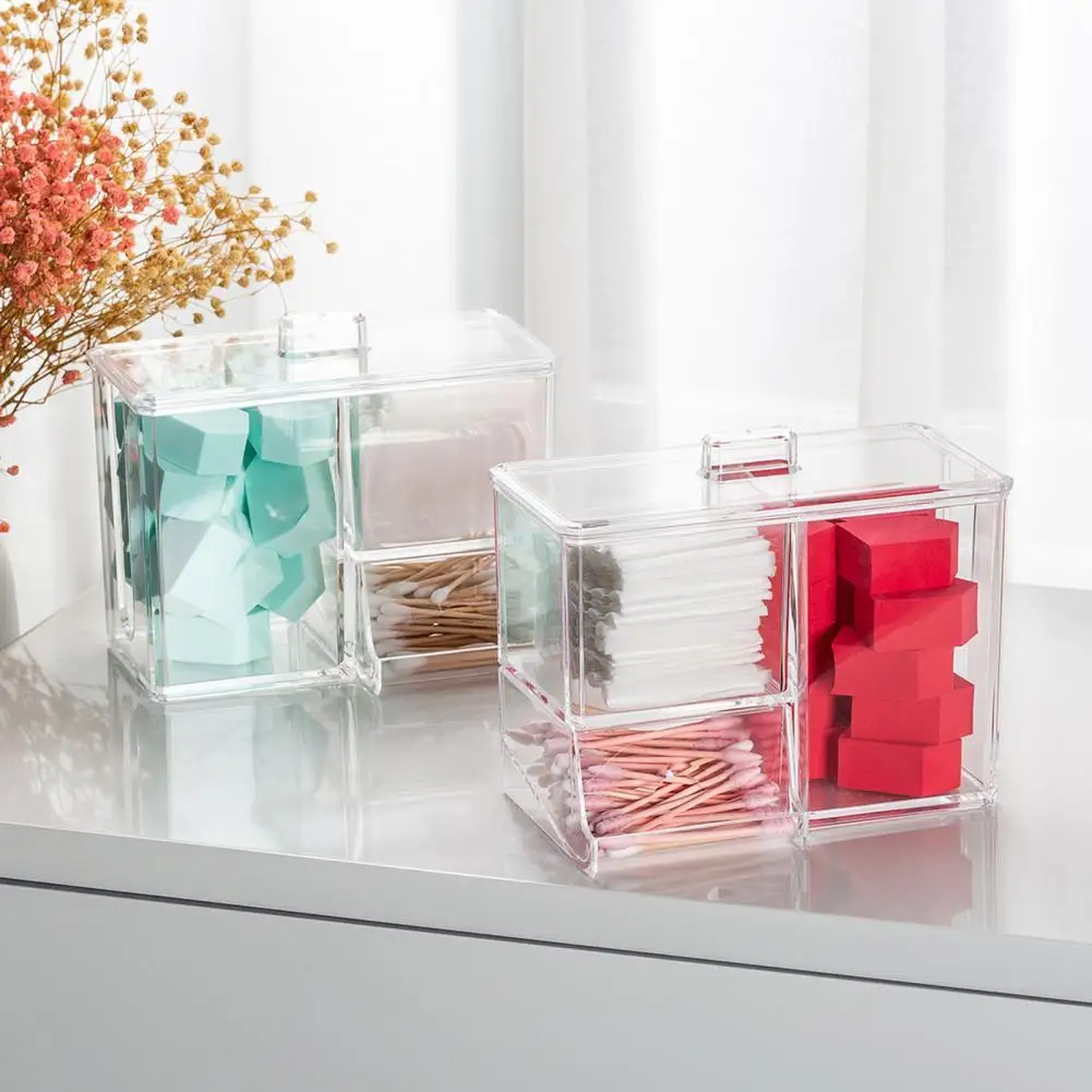 

Sturdy Simple Cotton Swab Holder Makeup Container 3-Grids Dispenser for Bedroom