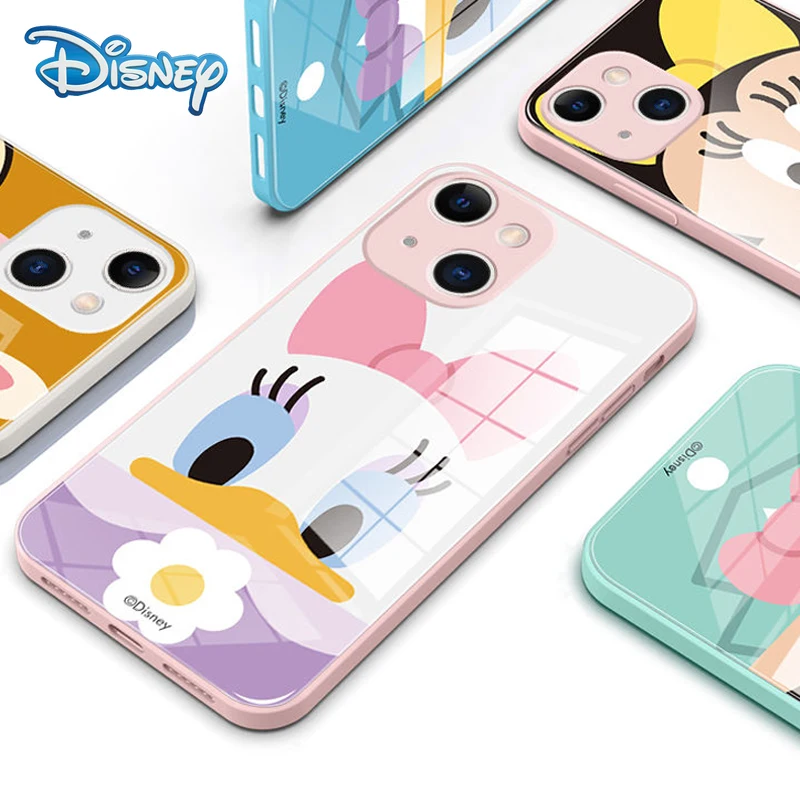 

Disney Daisy Cartoon Glass Mobile Phone Case for iPhone 13 13Pro 12 12Pro 11 Pro X XS MAX XR 7 8 Plus Cute All Inclusive Cover