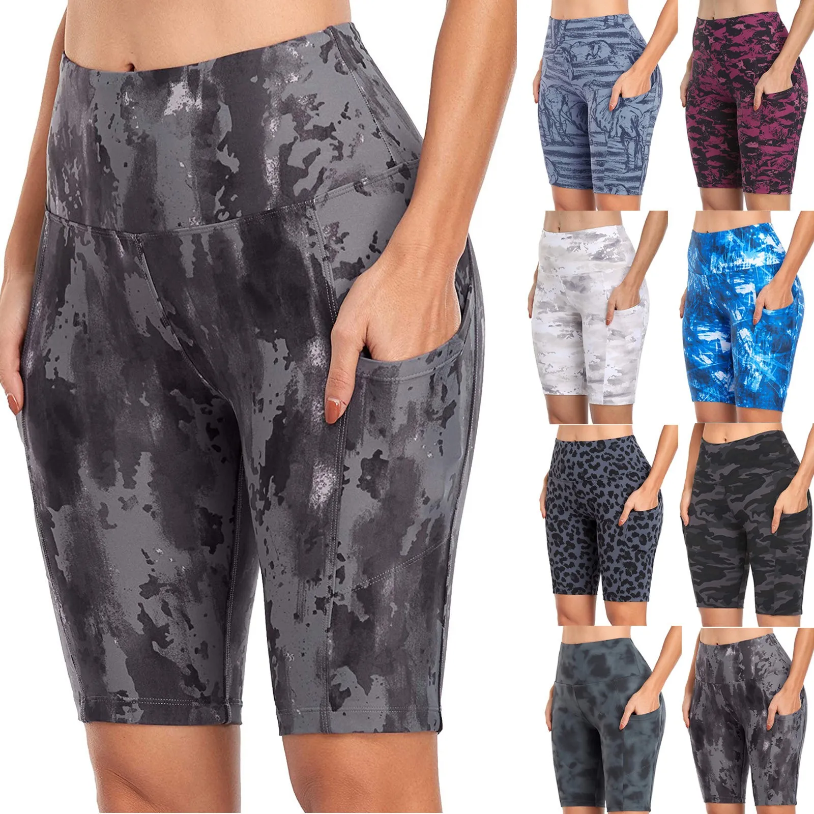 

Women High Waist Tie Dye Out Pocket Yoga Short Running Athletic Yoga Shorts Pants Gym Leggings Leggings Sport Women Fitness