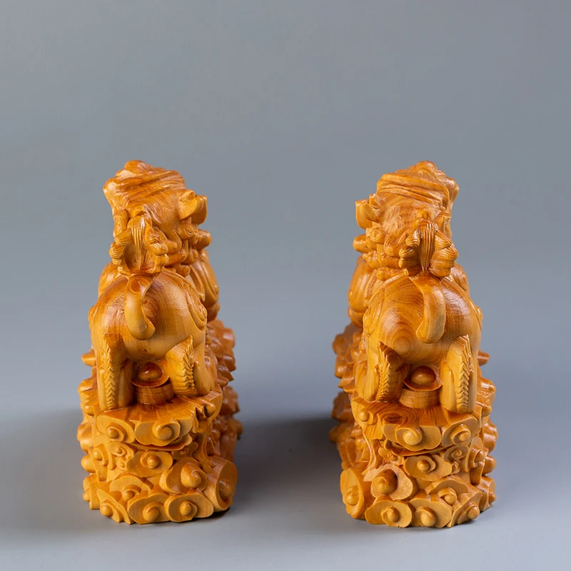 2 шт. 8 см мифическая Статуя Льва Pixiu статуя деревянного животного льва из цельного