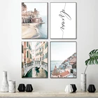 Постер с цветами на итальянском побережье Амальфи, природный ландшафт, принт морского берега, цитата мечты, холст с изображением моря, декор для гостиной