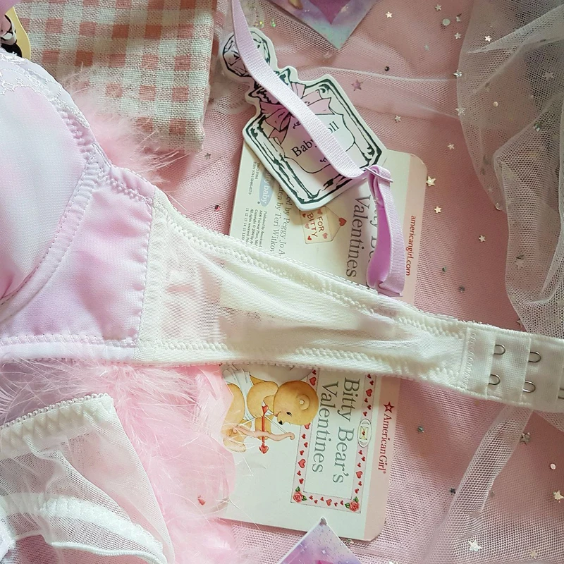 Japanese Cute Embroidery Pink Bra & Panties Set Underwire Soft Underwear Sleep Intimates Set Kawaii Lolita Sweet Intimates Set