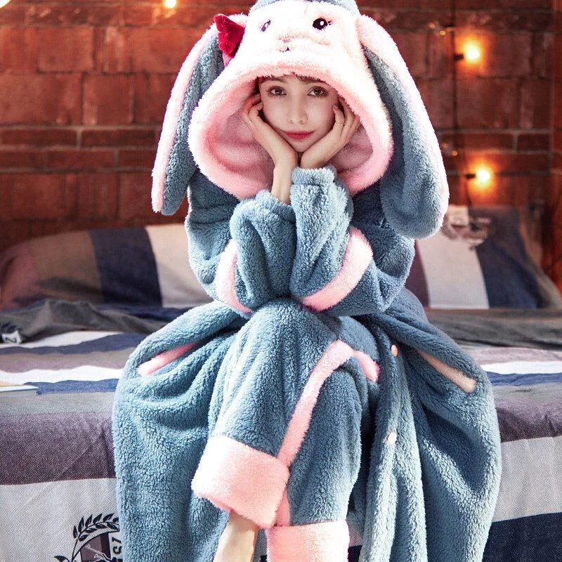 

Winter Flannel Robe Women'S Pajamas Sets For Women Animal Thick Cute Long Sleeves Sleepwear Loose Pyjamas Suits Homewear Clothes