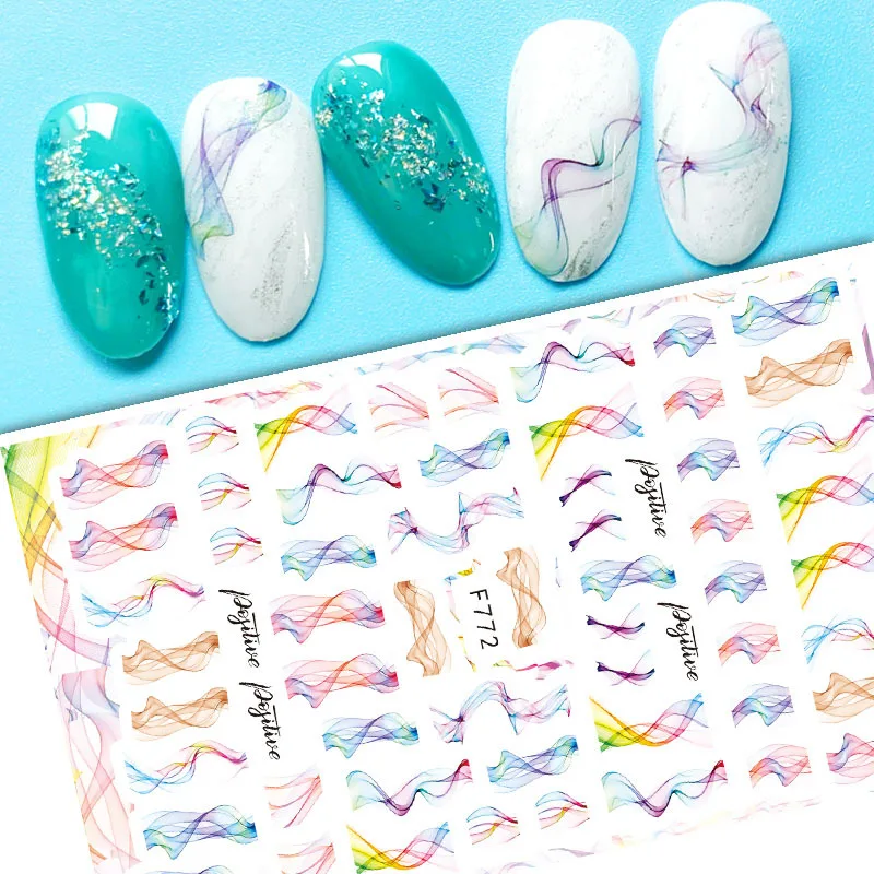 

Blooming Color Waves 3D Nail Stickers Maple Leaves Flowers Line Sliders for Nails Self Adhesive Stickers Autumn Manicure Sticker