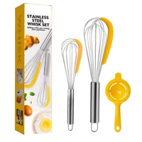 3 pieces set egg beater 304 stainless steel egg whisk manual hand mixer self turning egg stirrer kitchen accessories egg tools