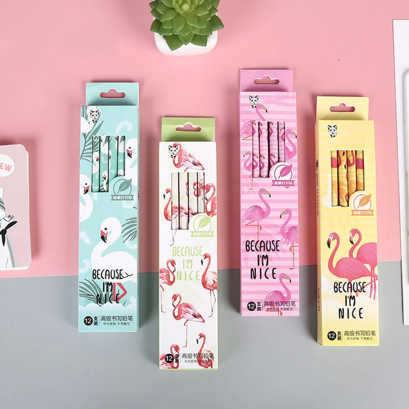 12 шт./лот Милая рубашка с изображением фламинго деревянный карандаш ластиком