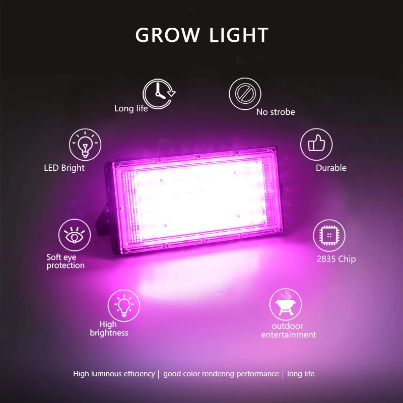 

LED Grow Lights Floodlight 50W IP65 Wawaterproof AC220V LED Full Spectrum Phyto Grow Tent Greenhouse Plant Hydroponic Floodlight