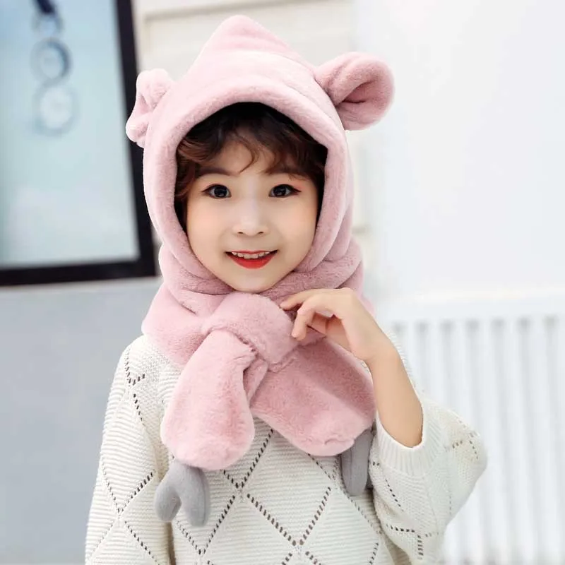 2 в 1 осенне зимний Розовый Серый Белый шейный платок для девочек с шапкой Детский