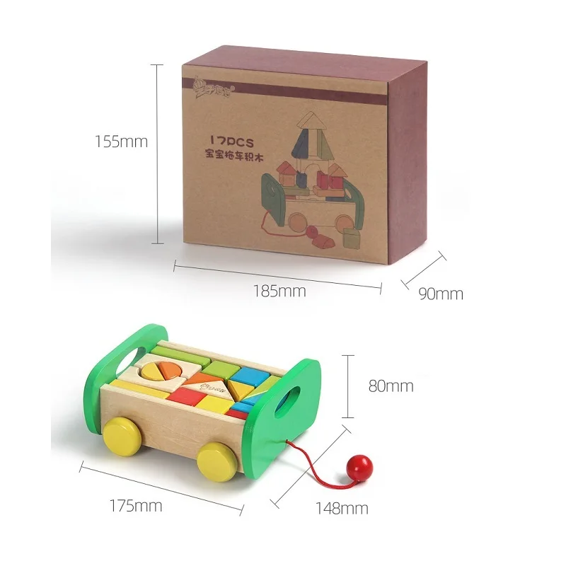

17 Pcs Educational Wooden Toys Trolley Building Blocks Set Wooden Rainbow Blcoks Decoration Natural Craft Toys Kids