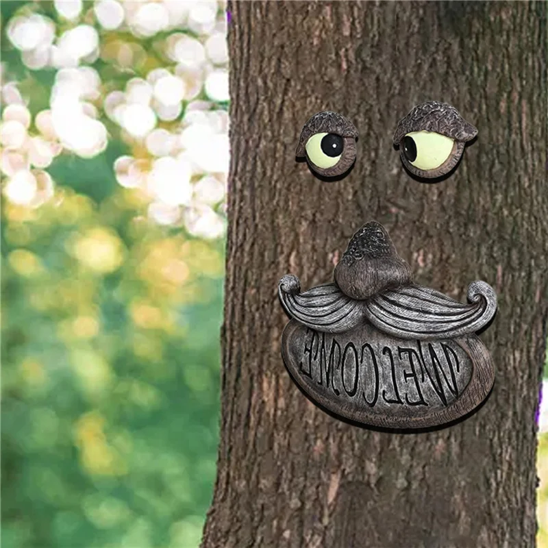 

Tree Face Welcome Decoration Hug Outdoor Glow Eyes In Dark Modern Art Garden Facial Features Creative Sculpture Fast Delivery