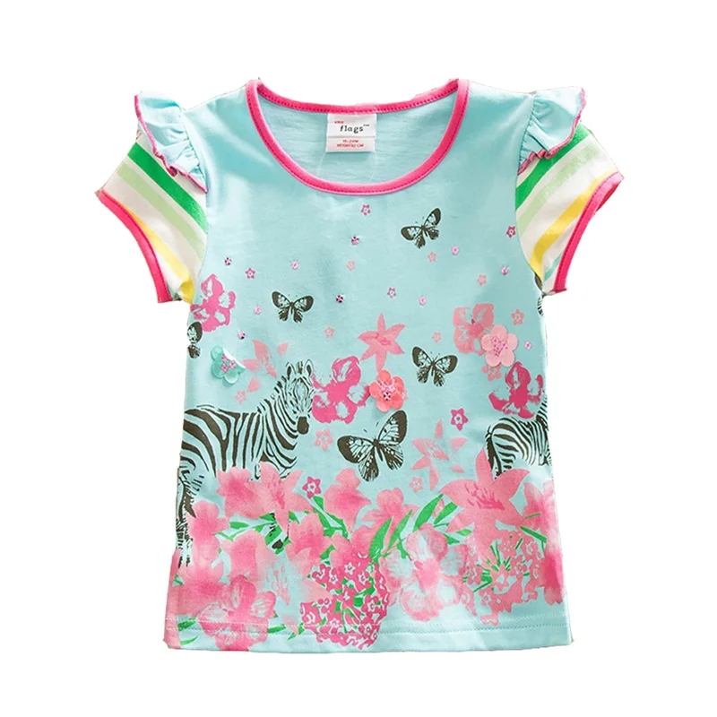 Детская футболка с цветочным рисунком для маленьких девочек летние топы