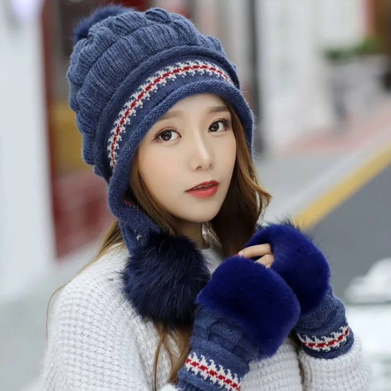 Calymel New Women Beanie HairBall Winter Hat Keep Warming Woolen шапка женская Bonnet Fashion Girl Knitted Cap Ears Protector |