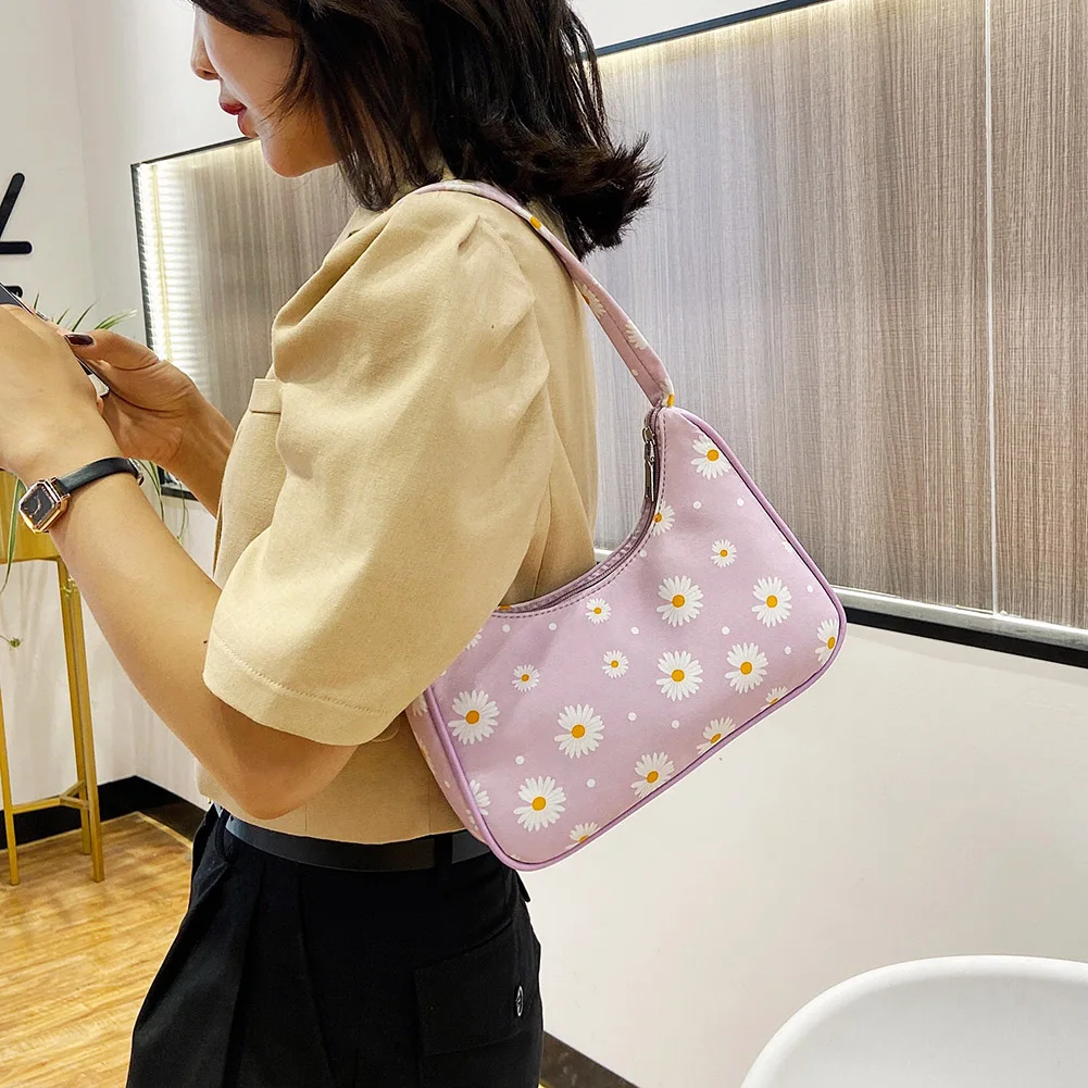 

Women Flower Daisy Handbag Nylon Casual Small Underarm Shoulder Tote Bags
