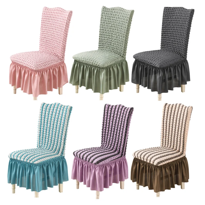 

high quality Seersucker chair cover for dining room banquet chair slipcover stretch chair skirt elastic wedding chair decoration