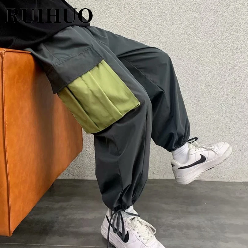 

Брюки-карго RUIHUO мужские серые, штаны в японском стиле, уличная одежда, модная одежда, 2XL, осень 2021