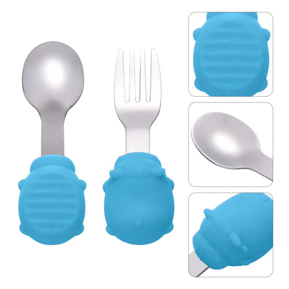

1 Set Short Handle Spoon Stainless Steel Fork Useful Infant Training Tableware