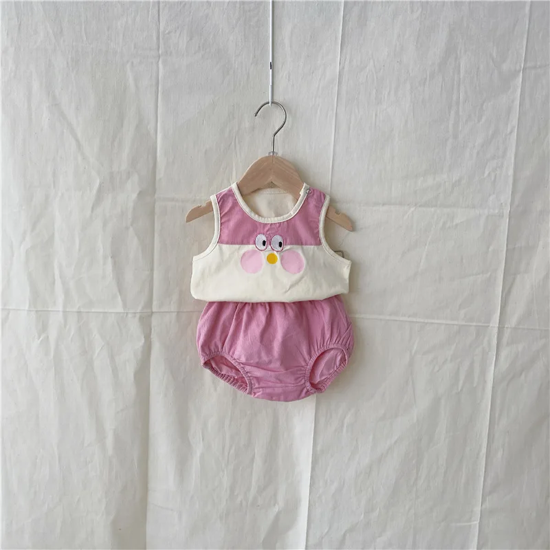 

Baby Summer Vest Set Korean Edition Baby Cartoon Chick Sleeveless Top Baby Shorts 2 Set