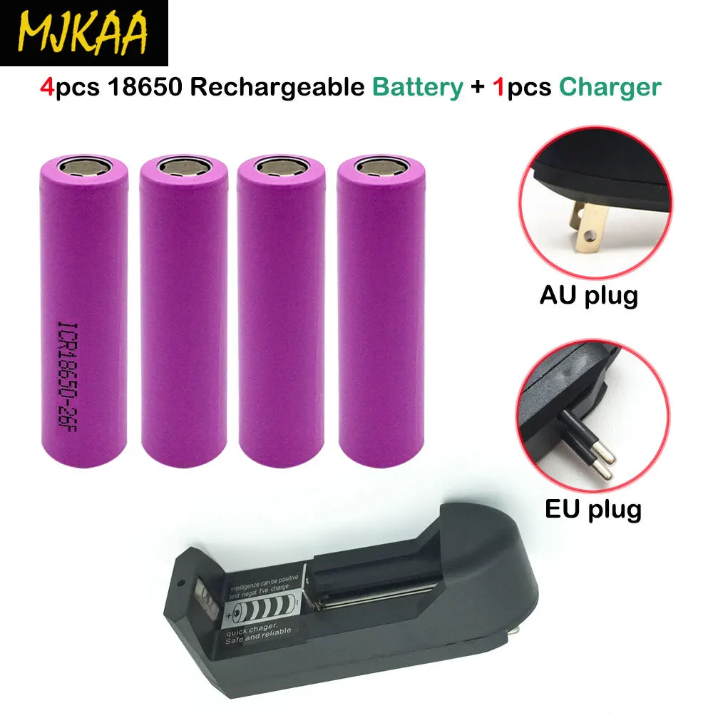 MJKAA аккумулятор 18650 3 7 V Перезаряжаемый литий ионный 2600 mHA + зарядное устройство с