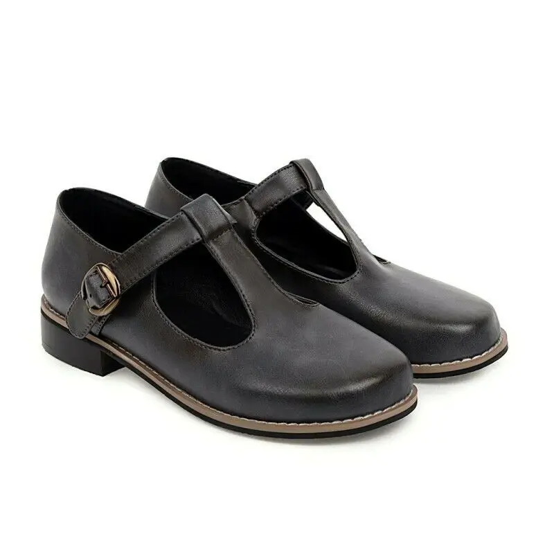 

US4-14 Ladies Retro Ladies Mary Jane T-Strap Flats Single Shoes Round Toe Sweet Sandals Pumps Plus Size New 2021