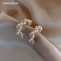 shangzhihua 2021 new geometric elements pearl twist design earrings party luxury earrings sexy women jewelry fashion earrings