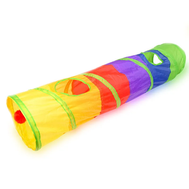

Foldable pet Cat Channel toy Rolling Puzzle Rainbow 2 Holes Cat Tunnel play ball Kitten interactive playing Toy for kitten cat