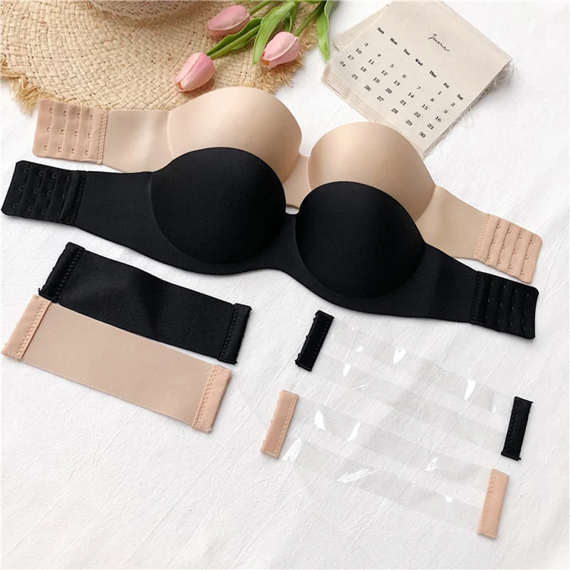 

Fashion Invisible Bra Women Push Up Bras Non-slip Strapless Lingerie 1/2 Cup Backless Bralette Female Underwear Black Skin #F