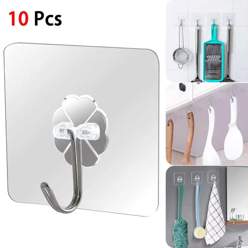 

10Pcs No Trace Transparent Sticky Hook The Latest Style Design Seamless Adhesive Wall Kitchen Bathroom Kitchen Tools Hanger