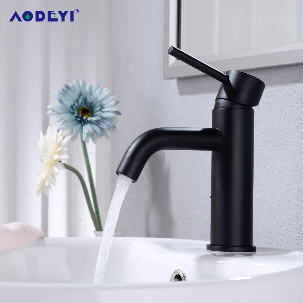 

Black Bathroom Faucets Hot And Cold Water Mixer Tap Solid Brass Sink Single Lever Faucet Brushed Gold Basin Taps Accessories