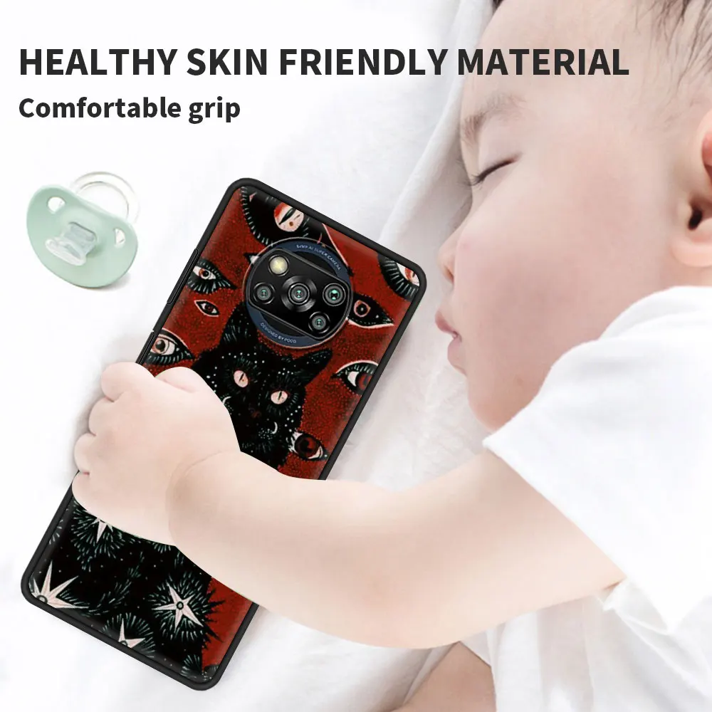 Case For Xiaomi Mi Poco X3 NFC 10T Pro 5G M3 Note 10 Lite 9T 11 Black Luxury Printing Soft Phone Cover Shell Death Tarot Cat