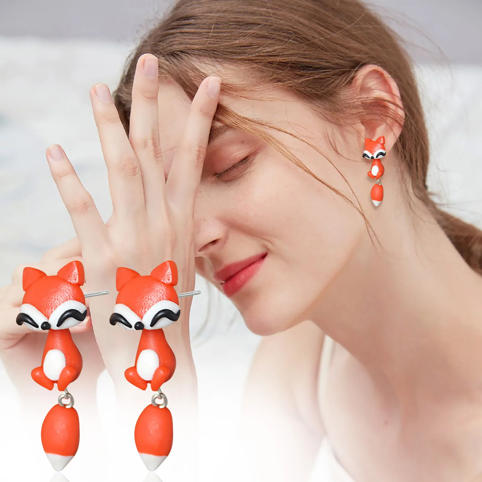 

New 3D Cute Cartoon Fox Earrings Fashion Handmade DIY Earrings For Women Girls Jewelry Earrings Accessaries сережки необычные
