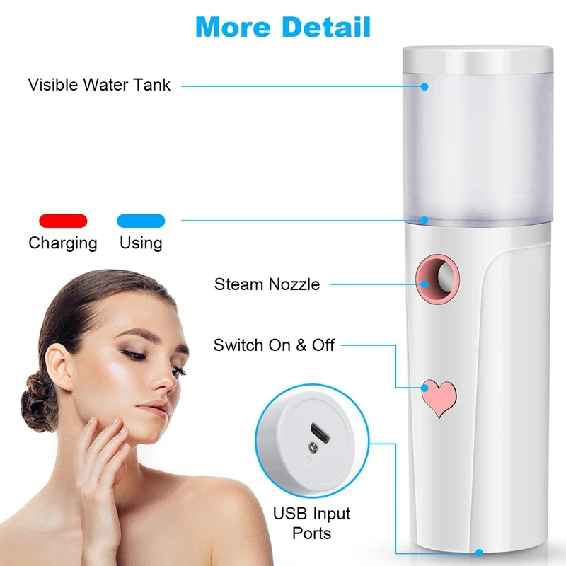 

Nano Facial Mister,Portable Cool Mist Facial Steamer Handy Mist Sprayer Face Moisturizing & Hydrating USB Rechargeable
