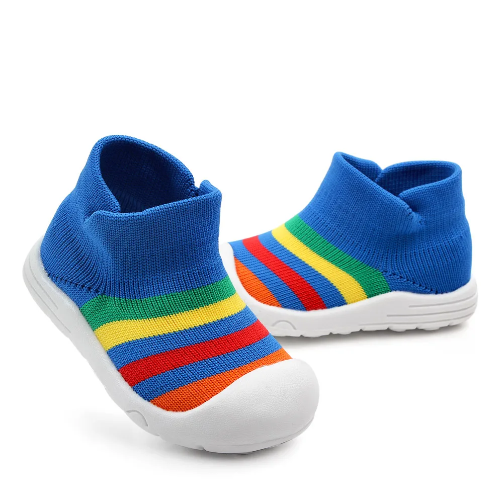 

baby boy girl soft sole crib shoes infant rainbow anti-slip breathable sports shoes flying woven