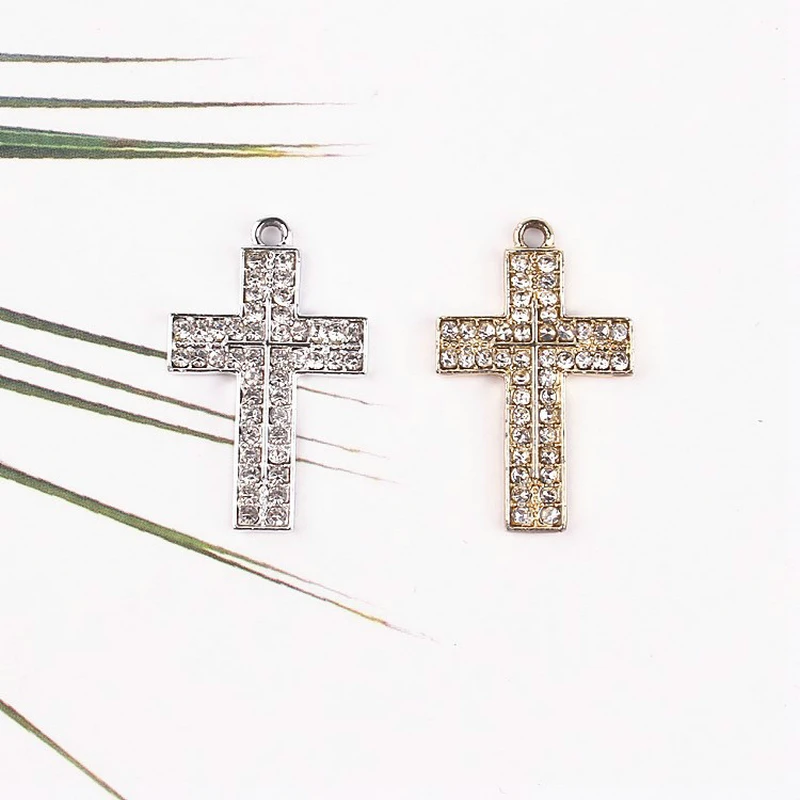 

5 Pcs/Lot Cross Metal Rhinestone Buttons For Necklace Pendant Crystal Sewing Buttons Dress Crafts Jewelry Accessories