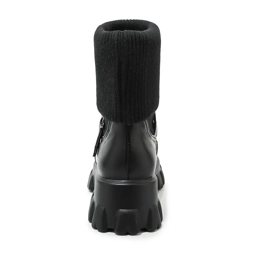 Женские вязаные ботинки QUTAA осенне зимние на толстой подошве с пряжкой без