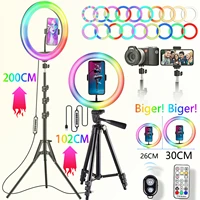 rgb selfie ringlight color soft ring light circle lamp with desk long arm tablet tripod phone holder stand photography lighting
