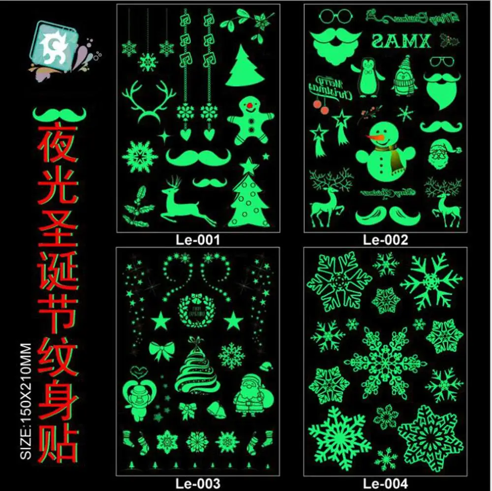 20шт светящиеся наклейки татуировки Рождественские водонепроницаемые