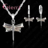 925 sterling silver bridal jewelry white zircon jewelry sets for women earringspendantnecklace dragonfly bijoux sets