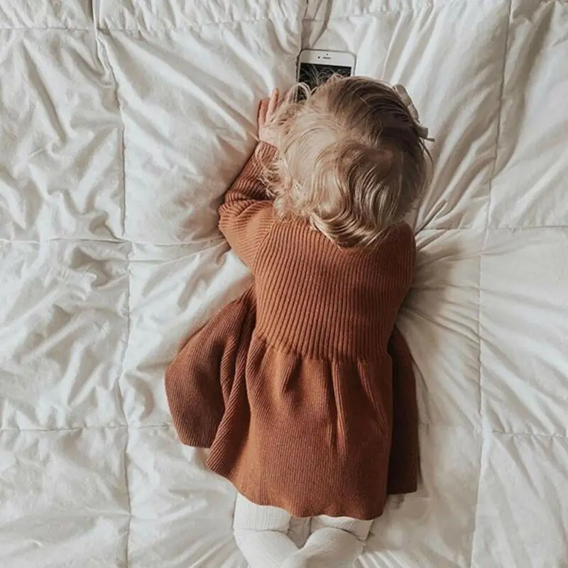 Платье Свитер принцессы для новорожденных девочек Осенняя трикотажная одежда с