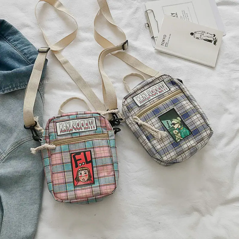 

New Soft Girl Student Small Cross-Body Bag Harajuku Style Messenger Bag Female Mori Style Check Pattern Shoulder Bag Handbag