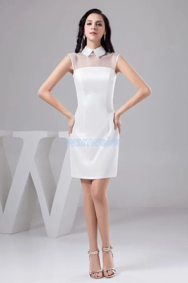 

free shipping 2018 new design knee-Length formal high neck custommade brides maid white short party prom gown bridesmaid dresses