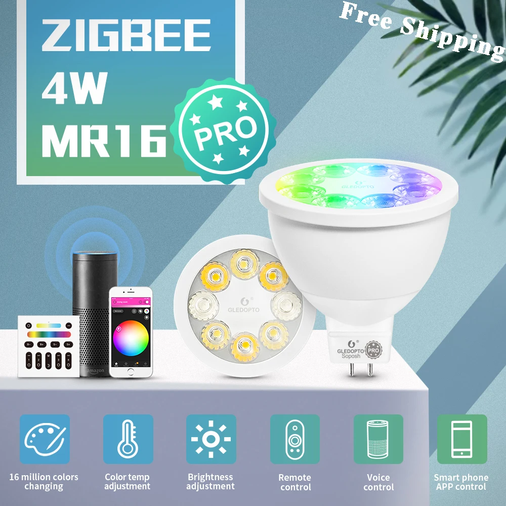 

GLEDOPTO ZigBee Smart LED Bulb RGB CCT MR16 Spotlight Pro Bulb Work with Alexa Echo Plus APP/Voice control
