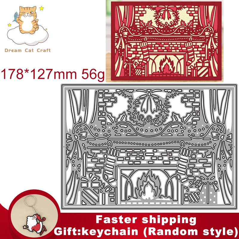 

Christmas Fireplace Frame Metal Cutting Dies Stencil DIY Scrapbooking Album Paper Card Template Mold Embossing Craft Decoration