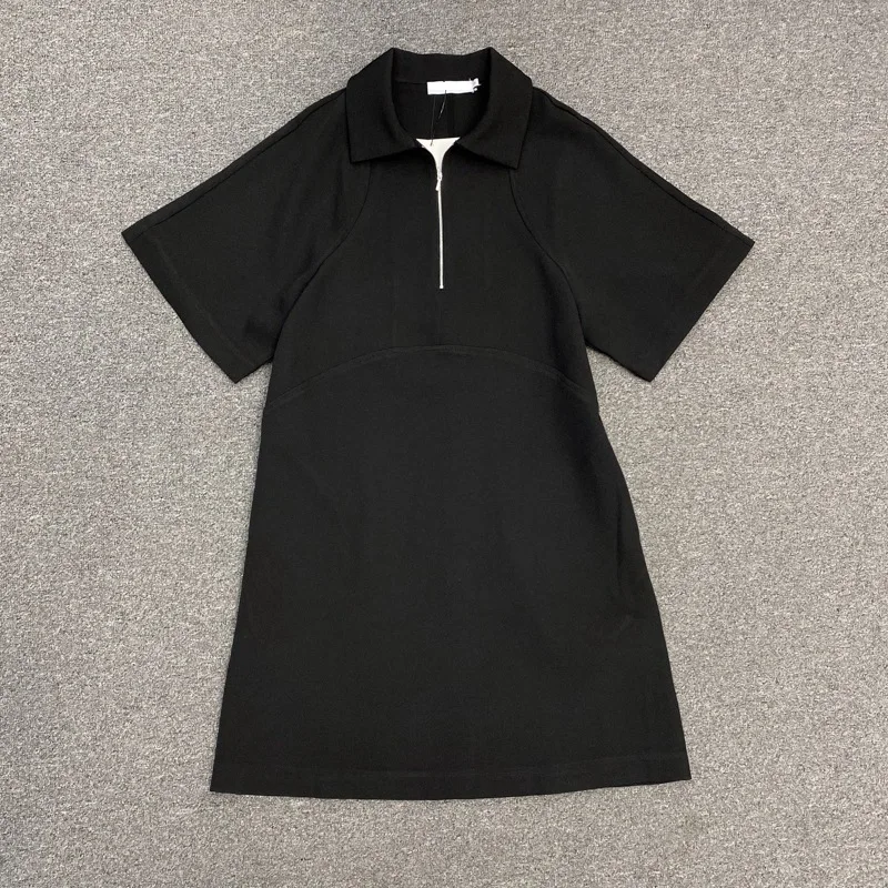 

2021 New Simple Polo Collar Dress Temperament Front Zipper Short Sleeve Pullover Dress