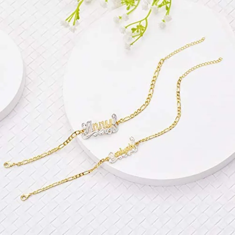 Precio Pulsera De Acero Inoxidable Con Nombre Personalizado, Tobillera De Manualidades Con Letras De Doble Color, Regalo Para Adultos/niños