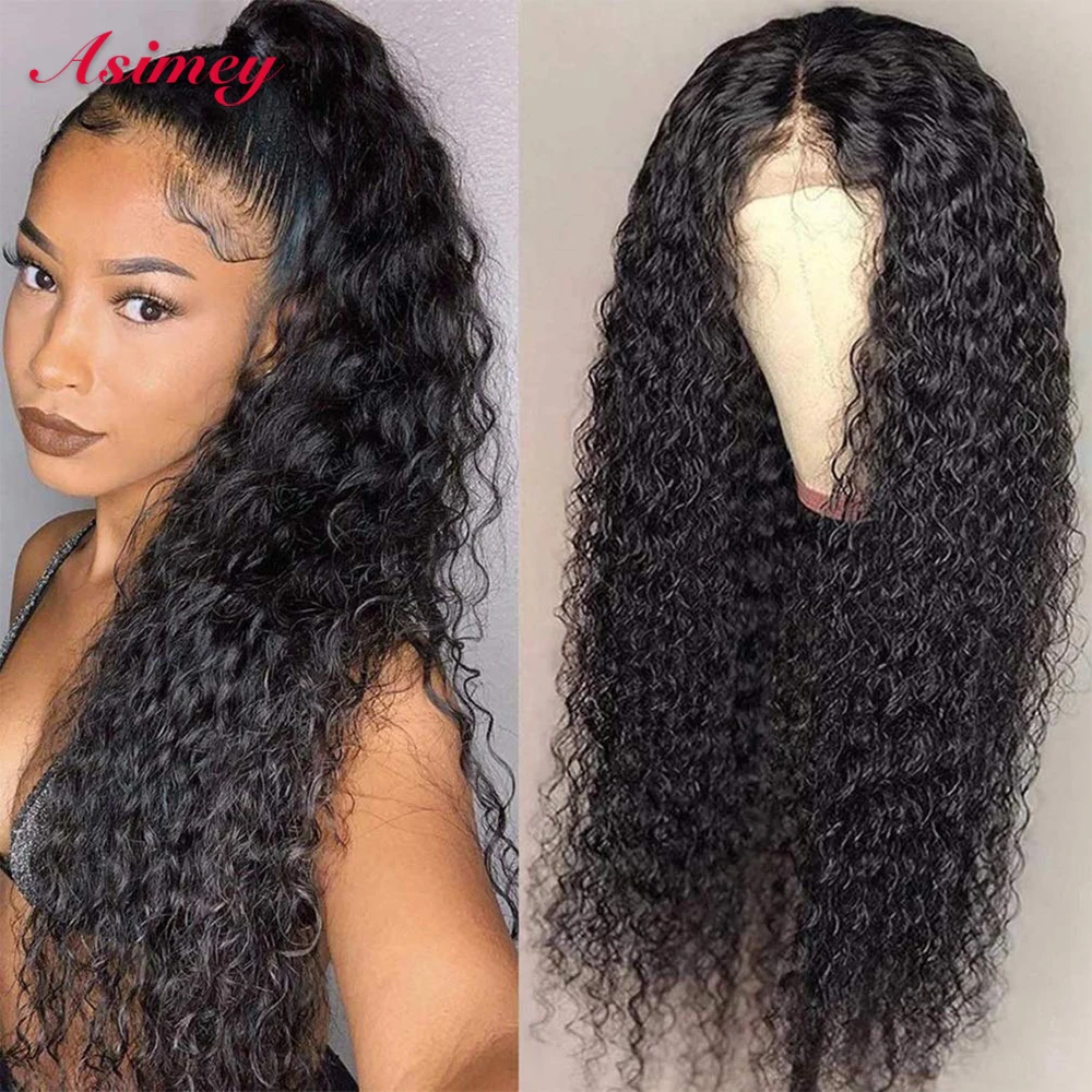 

Asimey 13X4 Curly Wave Wig Brazilian Human Hair Natural Color Lace Frontal Wigs 180 Density Pre Plucked Bleached Knots For Women